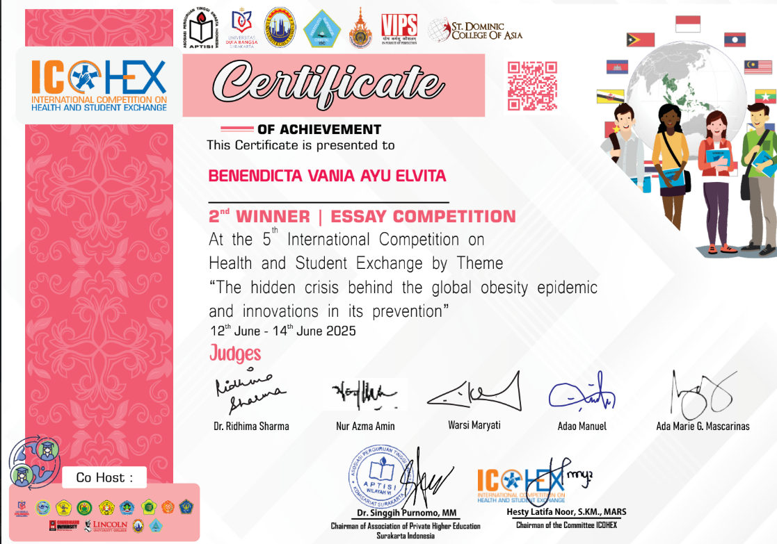 Juara 2 Essay Competition dalam The 5th International Competition on Health and Student Exhange Tingkat Internasional